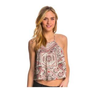 BILLABONG Majestic Seas Crop Tank Top Sz L Multicolored Geo Print Rayon Woven